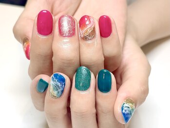 アンドミーネイル 蒲田(&me.nail)/海ネイル 夏 ニュアンス 波模様