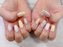 ネイル ビューティーマジック 葛西本店/イエローチェック柄ネイル