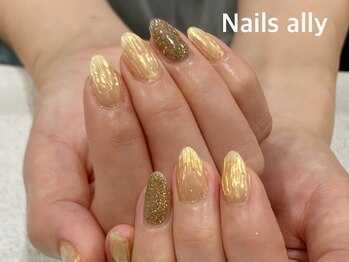 ネイルズアリー 立川店(Nails ally)/ミラーネイル×ゴールド×夏