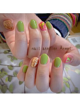 ネイルアトリエ エルメル(nail atelier Armel)/春ピスタチオ&ミラー