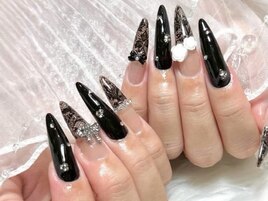 黒　レース　リボンネイル