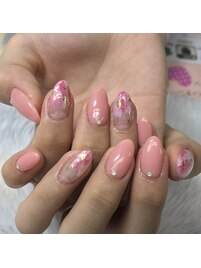 ピンク塗りかけネイル