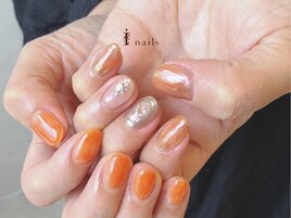 透け感オレンジネイル￥7500