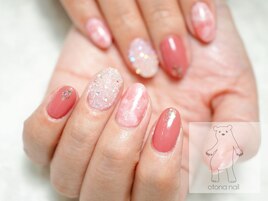 ピンクニュアンス天然石ネイル