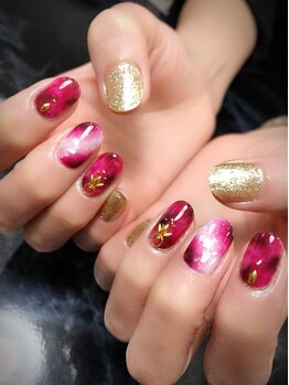 レディグリッター(Lady glitter)/ピンクべっ甲ネイル