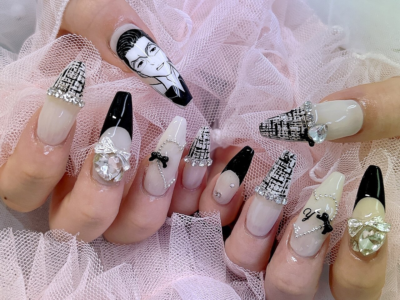 ネイルチップ量産型フレンチガーリー推しネイルワンホンレースバラ