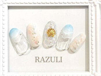 ネイルアンドジュエリーラズリ(Nail＆Jewelry RAZULI)/波と貝パーツが可愛い夏ネイル