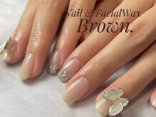 ブラウン(Brown.)/白グラデ　バタフライネイル