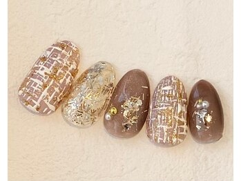 定額ネイル/ツイード/ブラウン