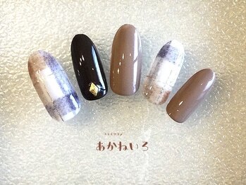 冬色チェック　ボアネイル茶色