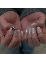 ロカネイルズ(roca nails)/ribbon × pearl