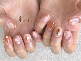 オレンジぷくぷくネイル