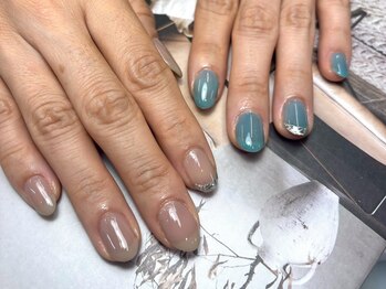 ガラスフレンチネイル/夏ネイル