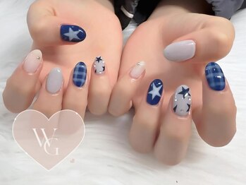 ホワイトジム(White Gym)/ギンガムチェック×スターネイル