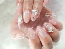 シュガーネイル(sugar nail)/ふわふわピンクグラデon蝶々