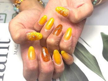 ぷっくりフラワーネイル/黄色