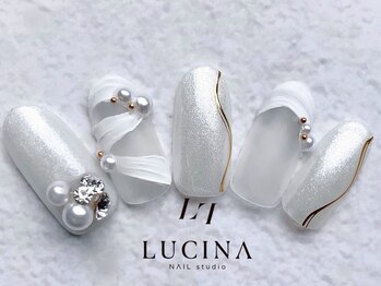ネイルスタジオ ルキナ(LUCINA)の写真/ブライダルネイルはガラスフレンチネイルやレールリボン等、華やかなデザインが人気♪