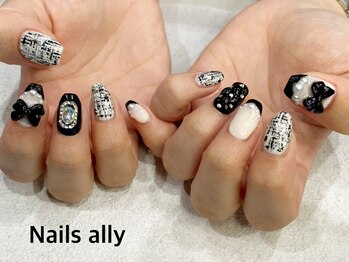 ネイルズアリー 立川店(Nails ally)/ツイード×リボン×韓国ネイル