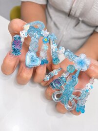 【ロングスカルプ】水色ネイル