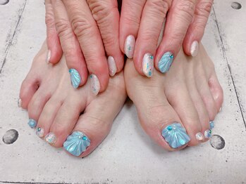 ネイル ビューティーマジック 葛西本店/手足お揃いマーメイドネイル