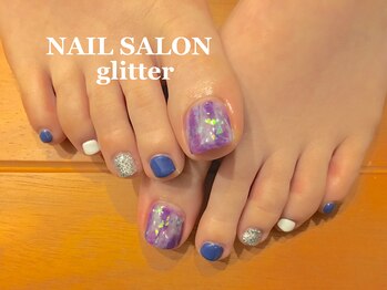 ネイルサロン グリッター(NAIL SALON glitter)/縦マーブルフットネイル