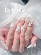 デリーネイル(Dely_nail)/純白のフレンチ × 立体フラワー