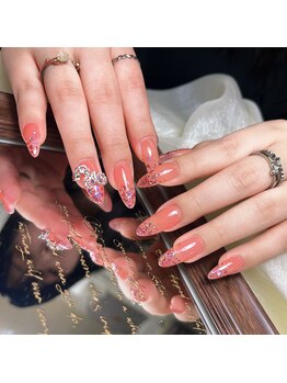 ピーチピンクラメグラデーション