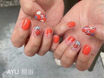 オレンジ　ポップアートネイル