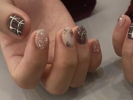 チェックお花リボンラメ