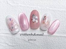 エストラッシュアンドネイル 銀座店(est lash&nail)/ピンクチーク雪の結晶ネイル