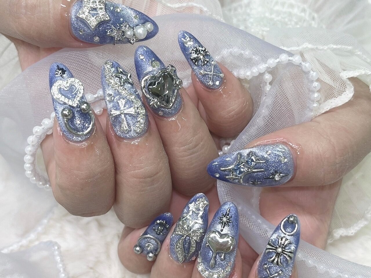 ネイルチップ 量産型 フリル ツイード 羽 推しネイル ゴテゴテ 赤 #12 ネイルチップ 量産型 フリル ツイード 羽 推しネイル ゴテゴテ