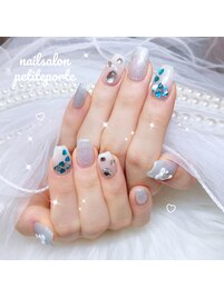 水色ハート韓国風推し活ネイル