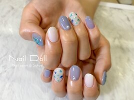 押し花ネイルブルー