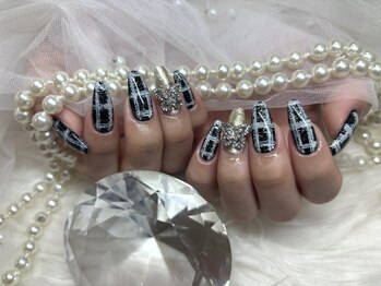 アンジュ(Ange)/【Miyu】チェック蝶々ネイル