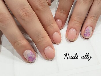 ネイルズアリー 立川店(Nails ally)/水彩画×スキニーフレンチ×夏