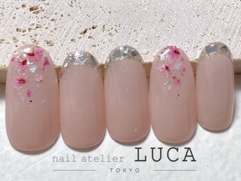 ネイルアトリエルカ(nail atelier LUCA)/W-30 押し花×ガラスフレンチ