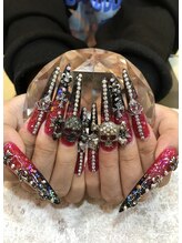 エスフィーネイルサロン ブリーユ(Esfy nailsalon Brille)/赤黒ロングスカルプ