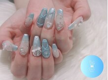 フラッフィーラビットネイル(fluffy rabbit nail)/水色ネイル バレエコア 天使界隈