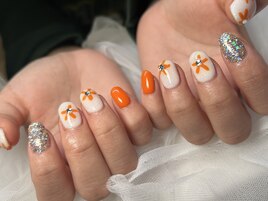 フラワー★オレンジ★ラメ