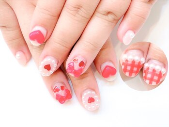 ネイルコレクション ピンク(Nail Collection Pink)/ジェル定額9990★ちび爪：リボン