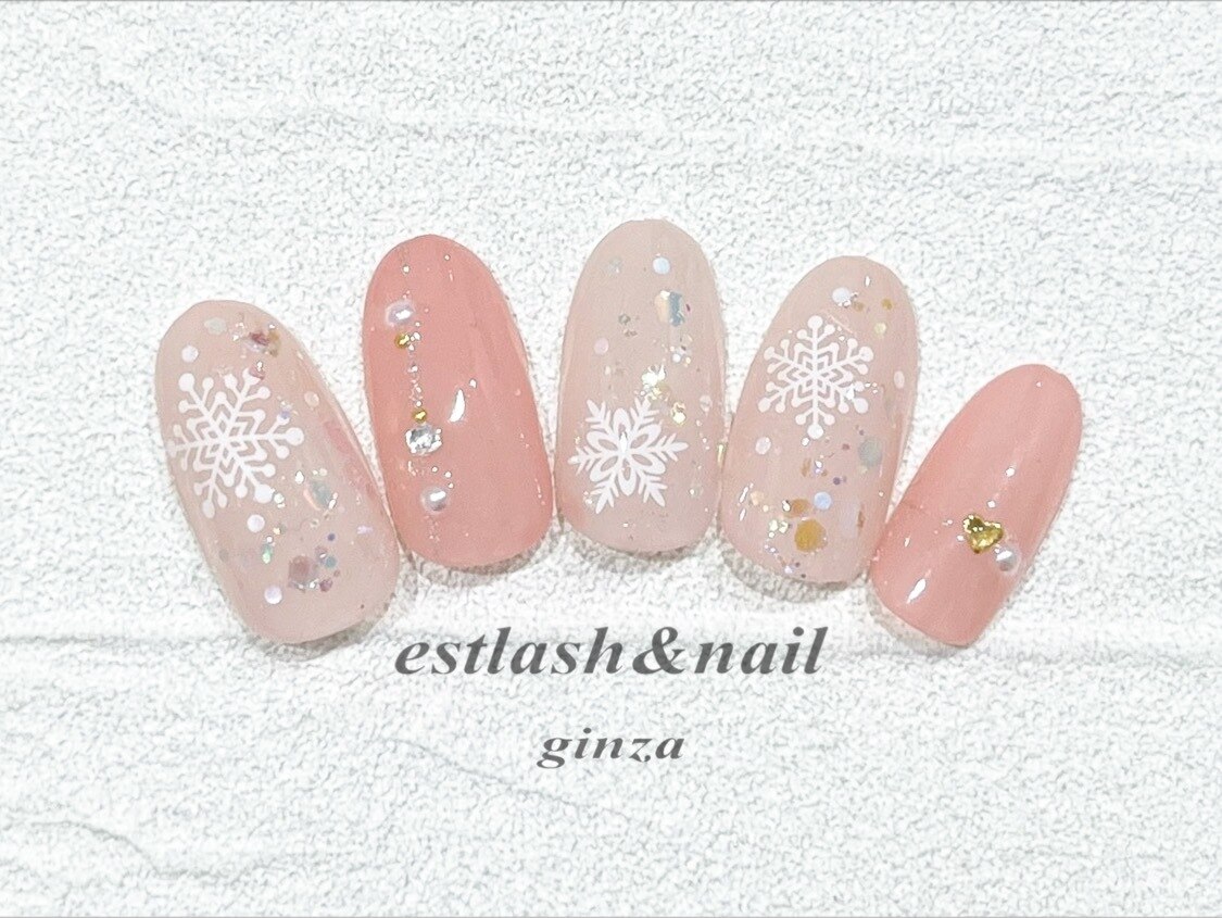 くすみピンクシェル埋めつくしニュアンスネイル 韓国 クリスマス 成人