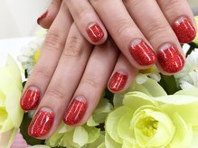 プルミエ ネイル(Premier Nail)/レッドラメ☆逆フレンチ