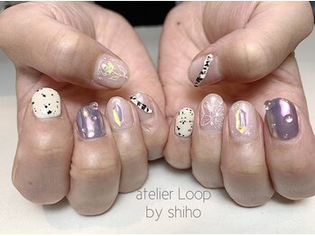 アトリエループ(atelier Loop by shiho)/手描きバラオーロラミラー水滴