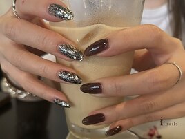 グリッターシンプル秋ネイル