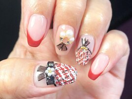 くすみカラー　ツイード　リボン