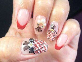 マムコレクション/くすみカラー　ツイード　リボン