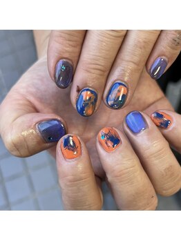 グラマラス アンジェアイ 荻窪店(glamourous ange eye)/青×オレンジネイル