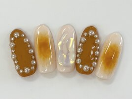 【森】オレンジ チークネイル