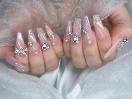 韓国　ピンク　リボン　パール