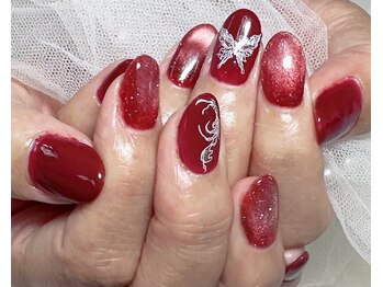 ジェー エス シー ネイル(J.S.C.nail)/冬/ボルドー/蝶々/ワンカラー